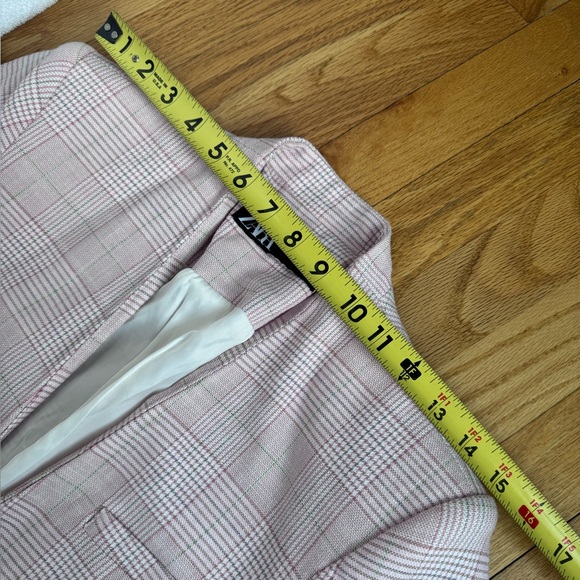 Zara Petal Pink Checkered Plaid Open Front Jacket Blazer Sm Easter Office Pastel - Picture 7 of 15